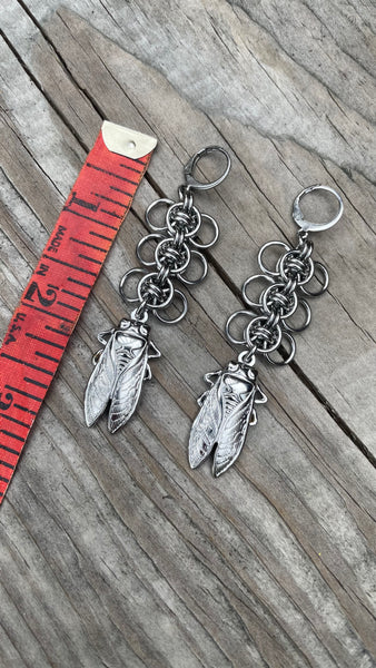 Mini Winged Cicada Chainmaille Earrings