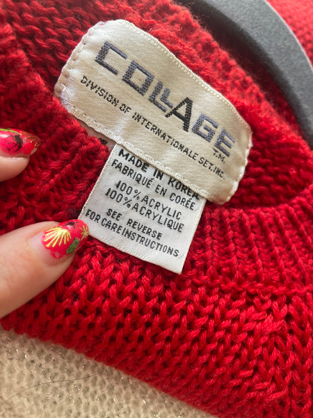 Vintage Red Knit Crop Sweater - XS