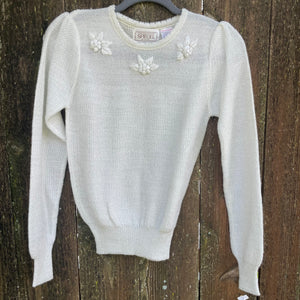 Vintage - White Knit Metallic Sweater XS