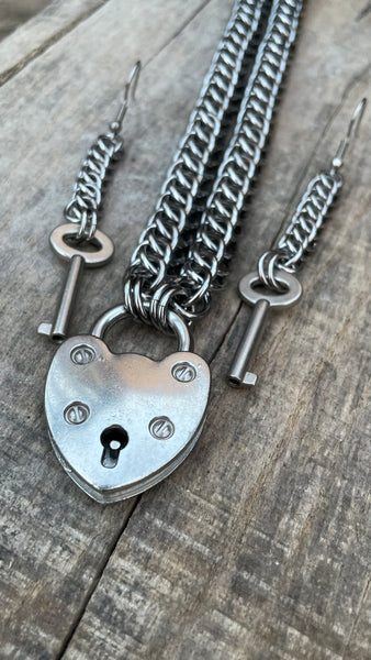 HP3 Heart Lock Chainmaille Necklace & Earrings