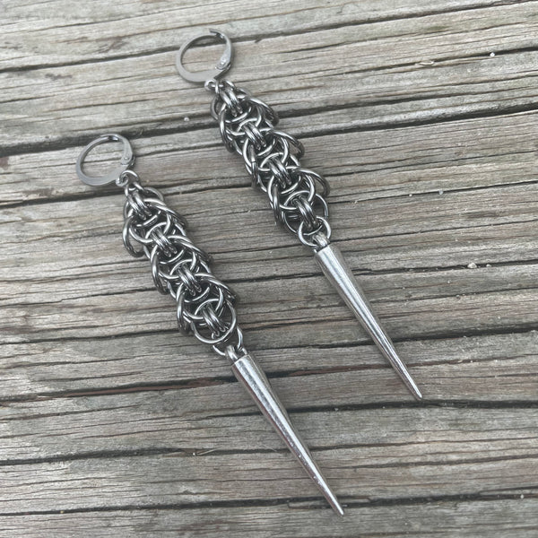 Small Winged Helm Chain Spike Earrings