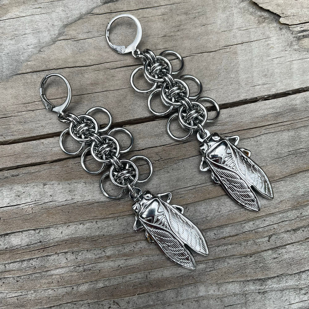 Mini Winged Cicada Chainmaille Earrings