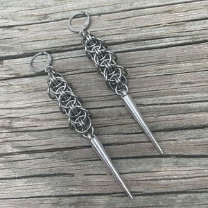 Small Winged Helm Chain Spike Earrings