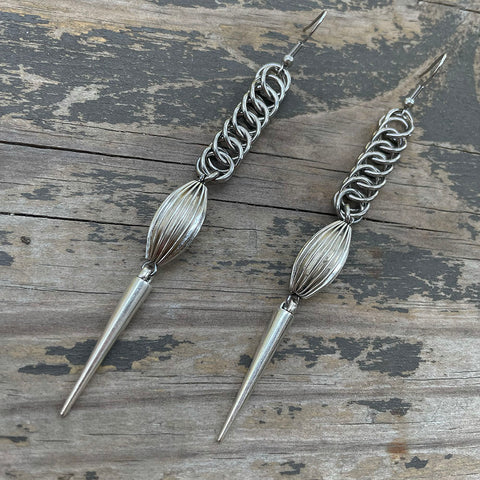 Vintage Bead Chainmaille Spike Earrings