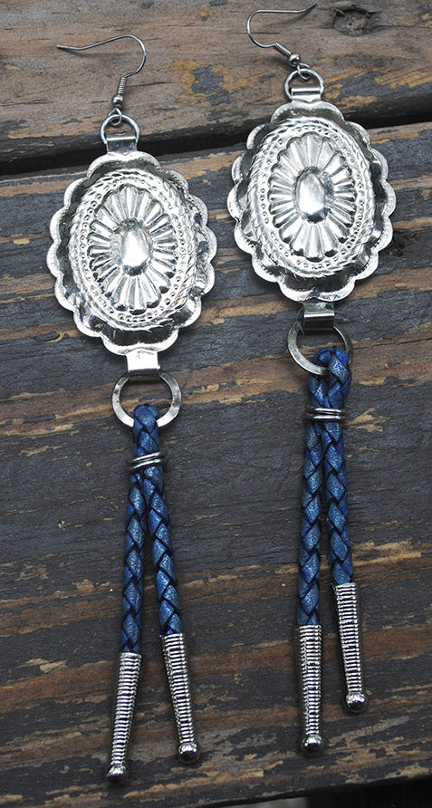 Blue Bolo Tie Earrings