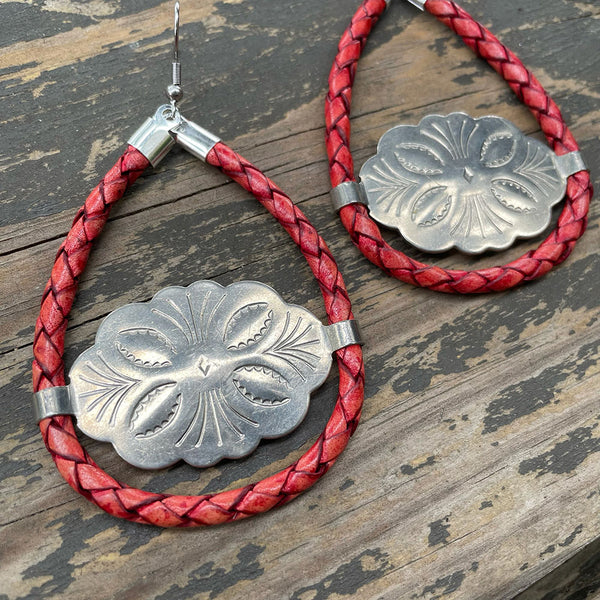 Coral Red Kitty Concho Earrings