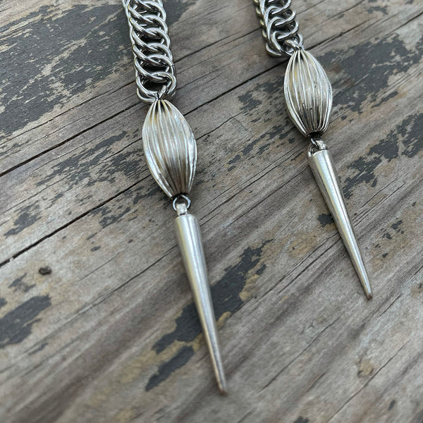 Vintage Bead Chainmaille Spike Earrings