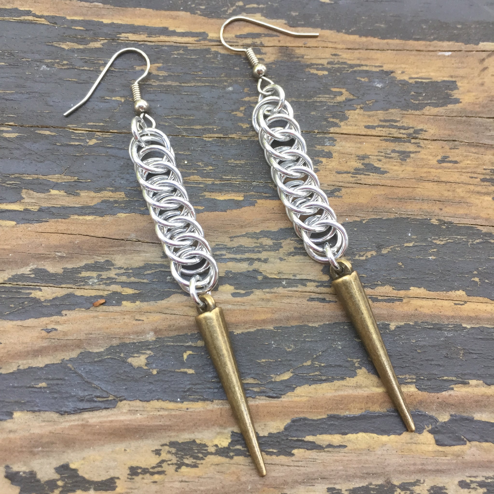 Brass Chainmaille Spike Earrings