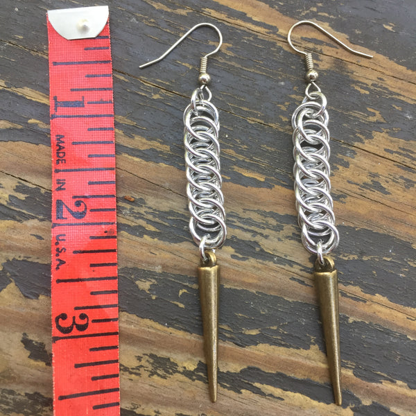 Brass Chainmaille Spike Earrings