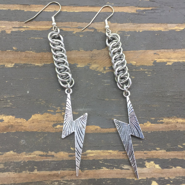 Large Lightning Bolt Chainmaille Earrings - 3 sizes available!