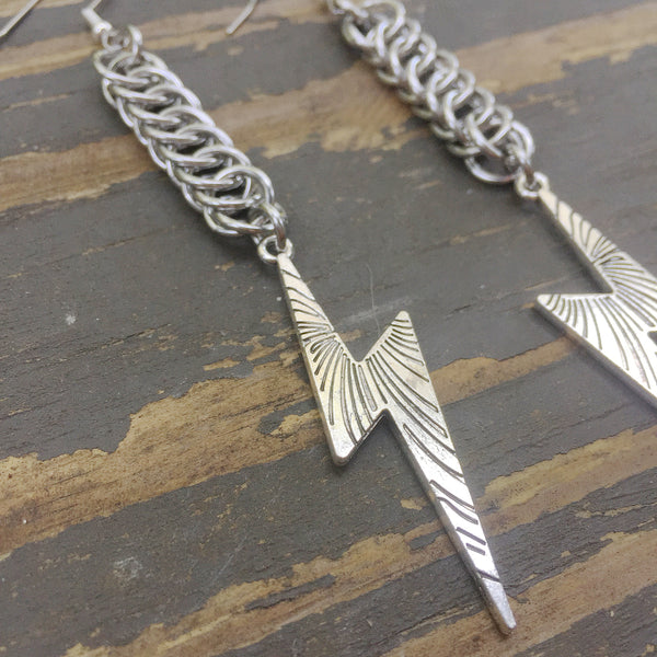 Large Lightning Bolt Chainmaille Earrings - 3 sizes available!