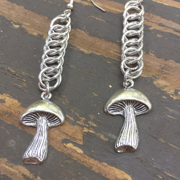 Mushroom Medium Chainmaille Earrings