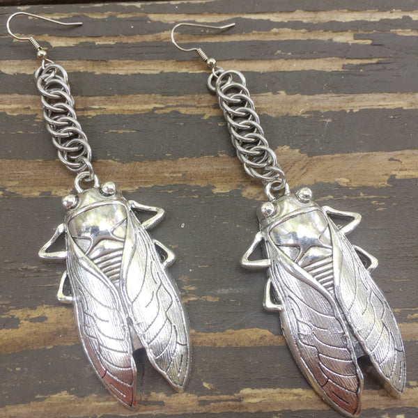 Cicada Chainmaille Earrings Silver