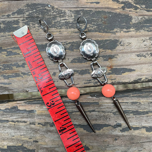 Long Concho Peach Earrings