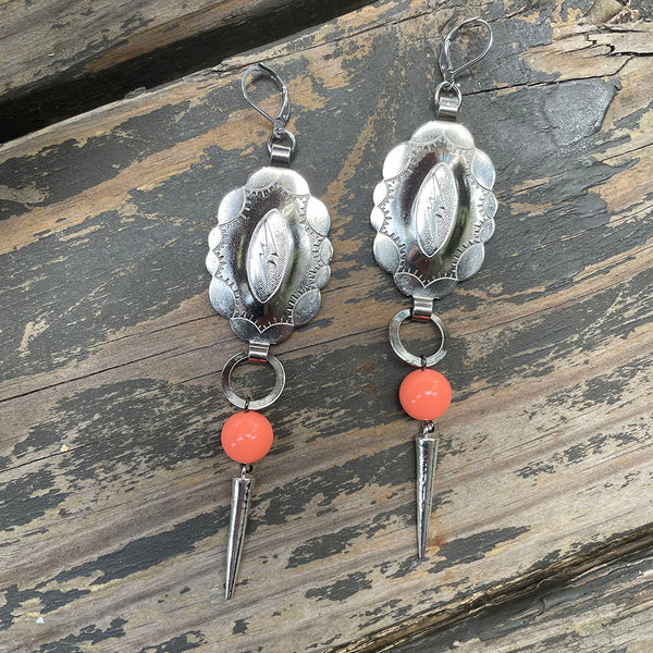 Peach Lightning Concho Earrings