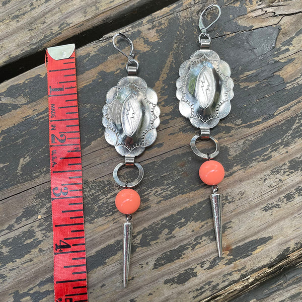 Peach Lightning Concho Earrings