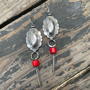 Red Lightning Concho Earrings