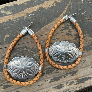 Tan Bolo Cord Kitty Concho Earrings