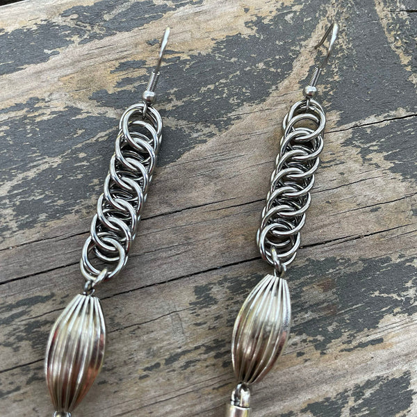 Vintage Bead Chainmaille Spike Earrings