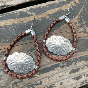 Brown Bolo Cord Kitty Concho Earrings