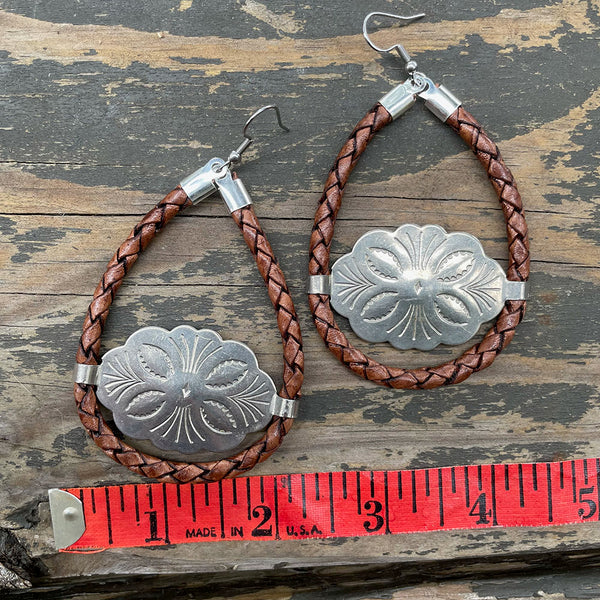 Brown Bolo Cord Kitty Concho Earrings