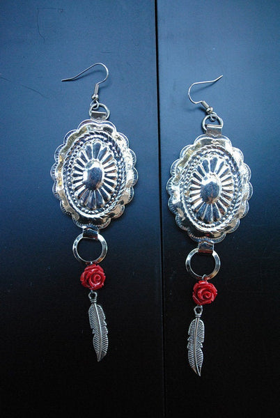 Concho Rose Feather Earrings