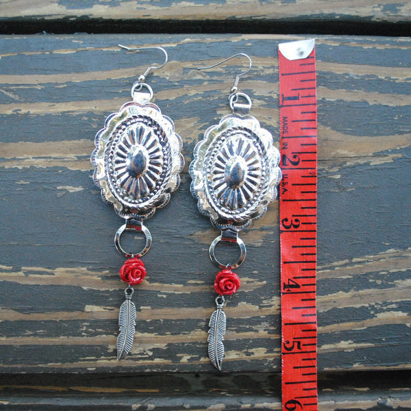 Concho Rose Feather Earrings