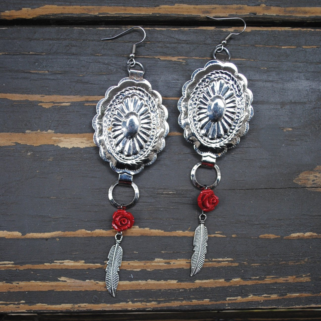 Concho Rose Feather Earrings