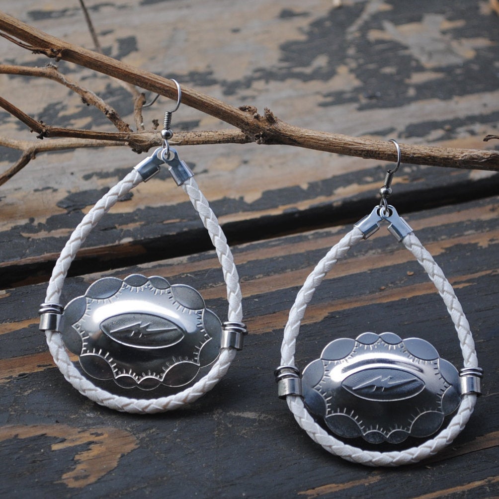 Bolo Cord & Concho Hoop Western Earrings