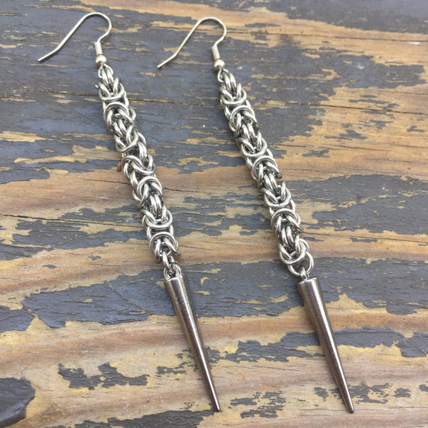 Long Stainless Steel Byzantine Spike Earrings