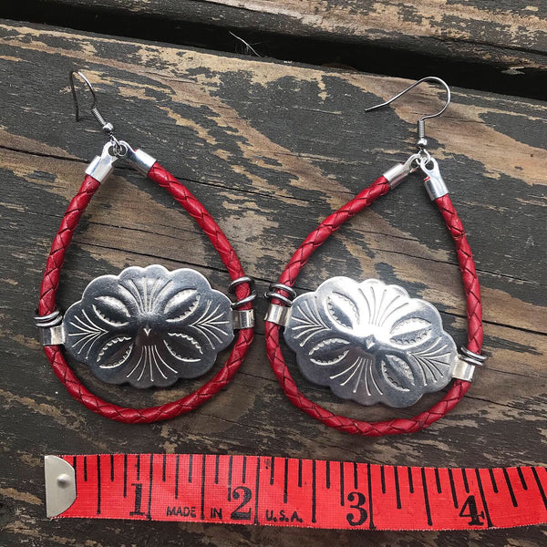 Red Kitty Concho Earrings