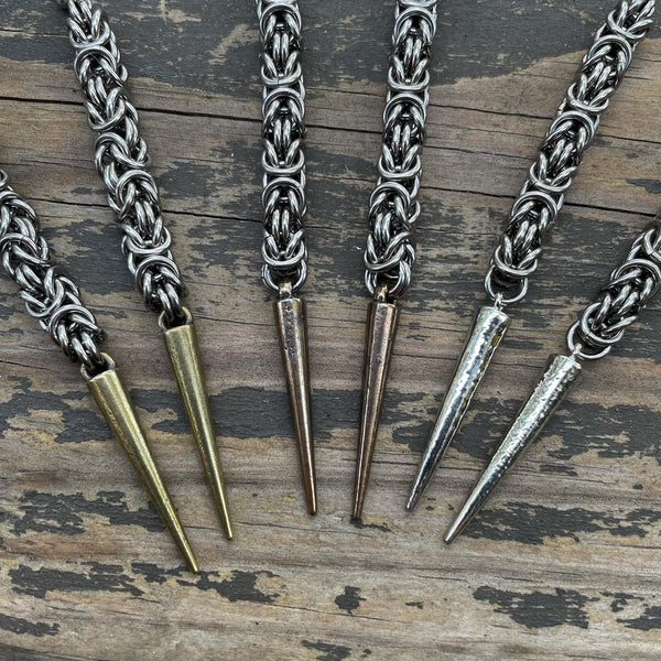 Long Stainless Steel Byzantine Spike Earrings