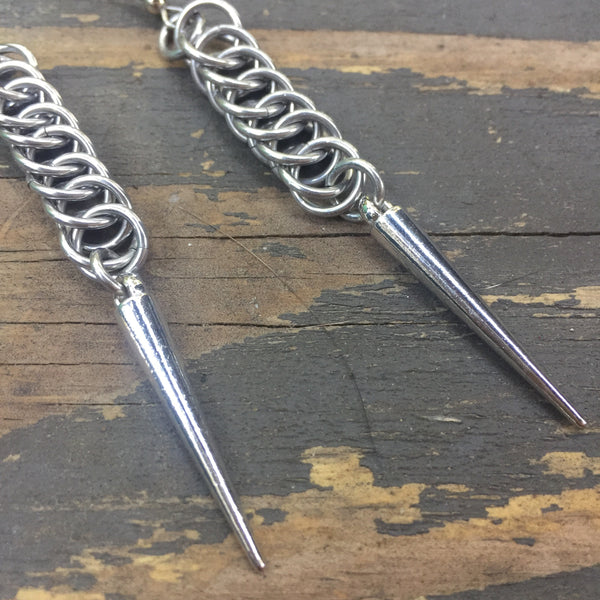 Silver Spike Chainmaille Earrings