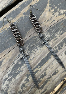 Oxidized Kitty Sword Earrings