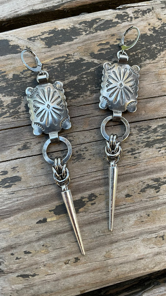 Square Half Byzantine Concho Earrings