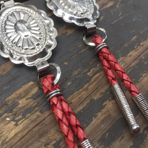 Coral Red Bolo Tie Earrings