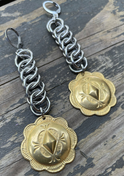 Vintage Brass Concho Earrings