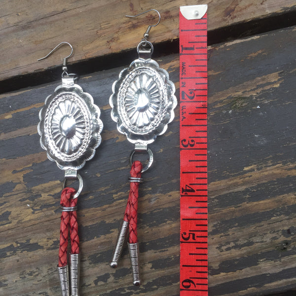 Coral Red Bolo Tie Earrings