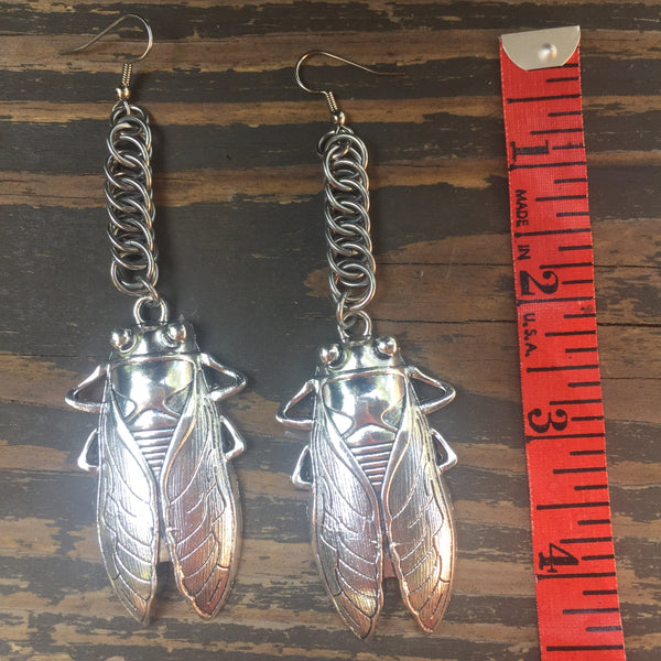 Cicada Chainmaille Earrings Silver