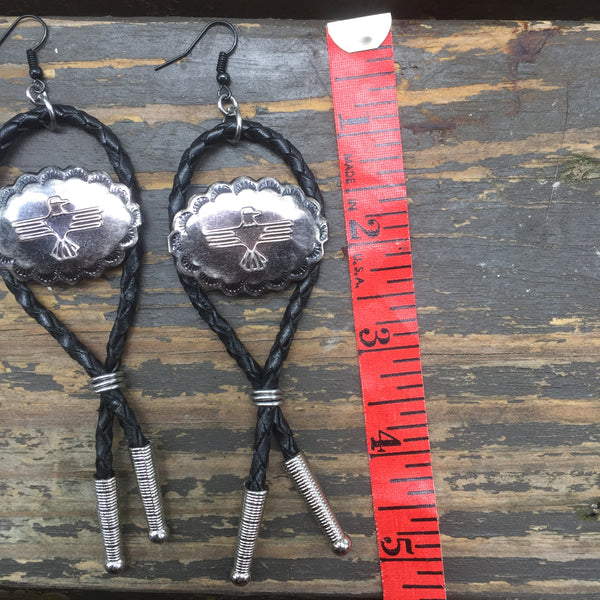 Thunderbird Bolo Tie Earrings Black & Gunmetal