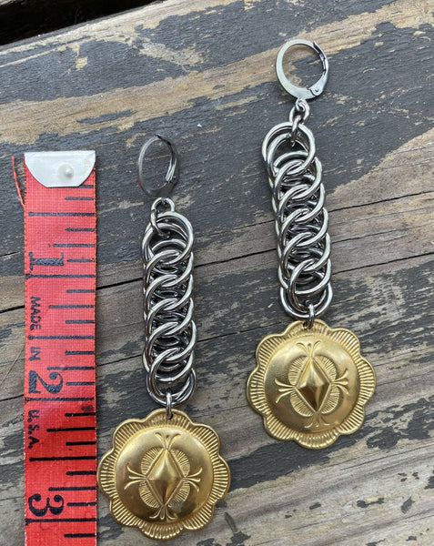 Vintage Brass Concho Earrings