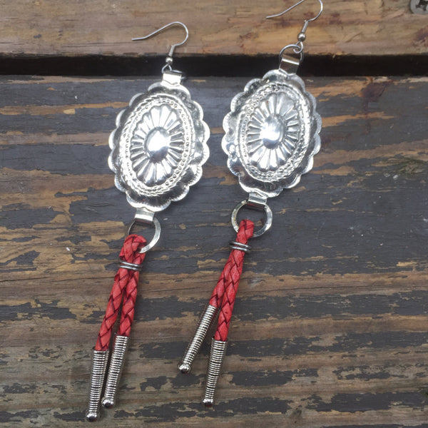 Coral Red Bolo Tie Earrings