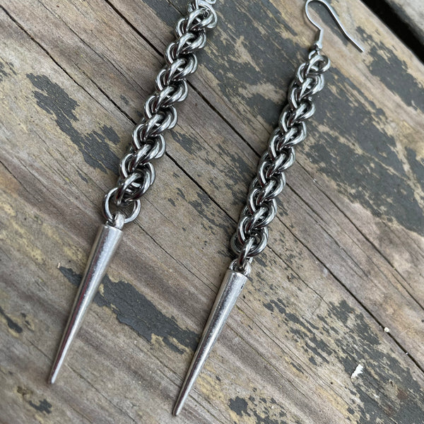 Faux JPL Chainmaille Spike Earrings