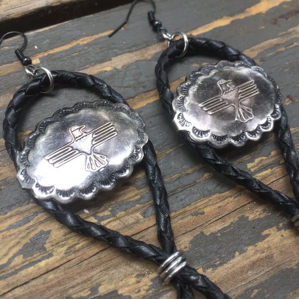 Thunderbird Bolo Tie Earrings Black & Gunmetal