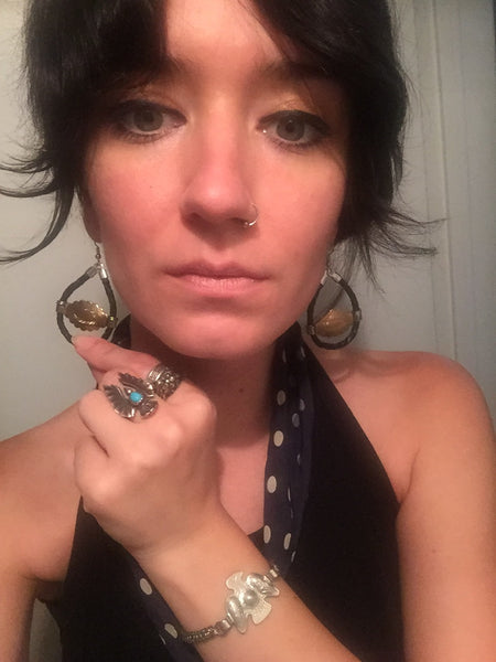 Mini Gold Concho + Black Bolo Cord Earrings