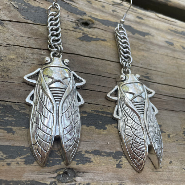 Cicada Chainmaille Earrings Silver