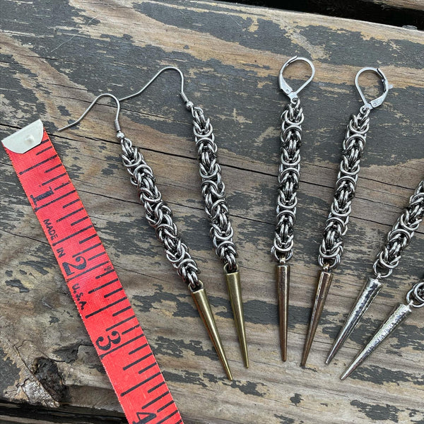 Long Stainless Steel Byzantine Spike Earrings