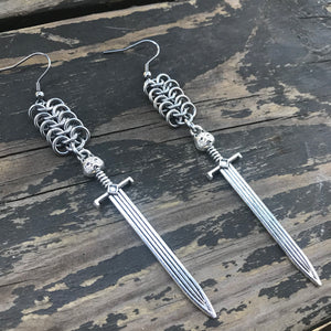 European 4-in-1 Kitty Sword Chainmaille Earrings