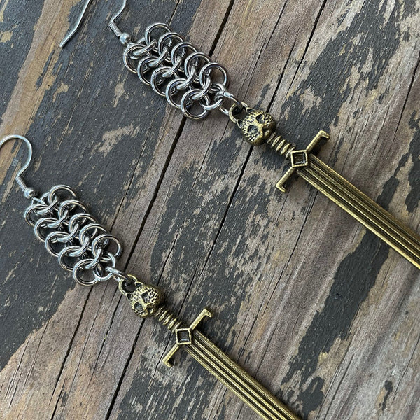 European 4-in-1 Kitty Sword Chainmaille Earrings