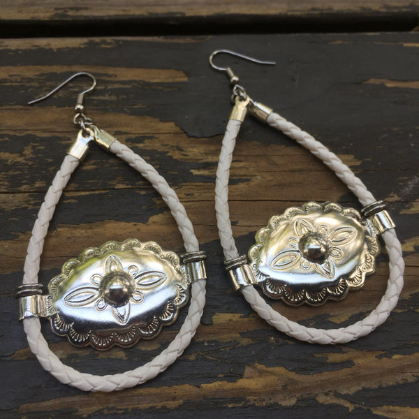 White Bolo Cord Hoop Earrings